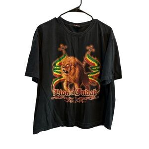 Lion of Judah Rasta Reggae Graphic‎ T-Shirt Men's L Black Short Sleeve